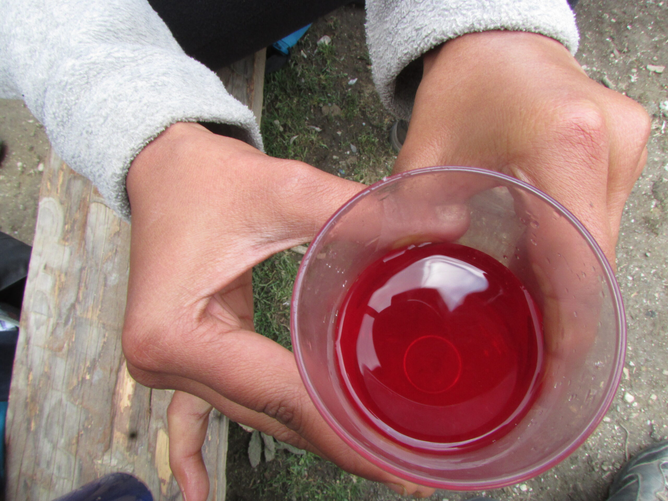 Holding a glass of rhododendron flower's sweet and natural juice